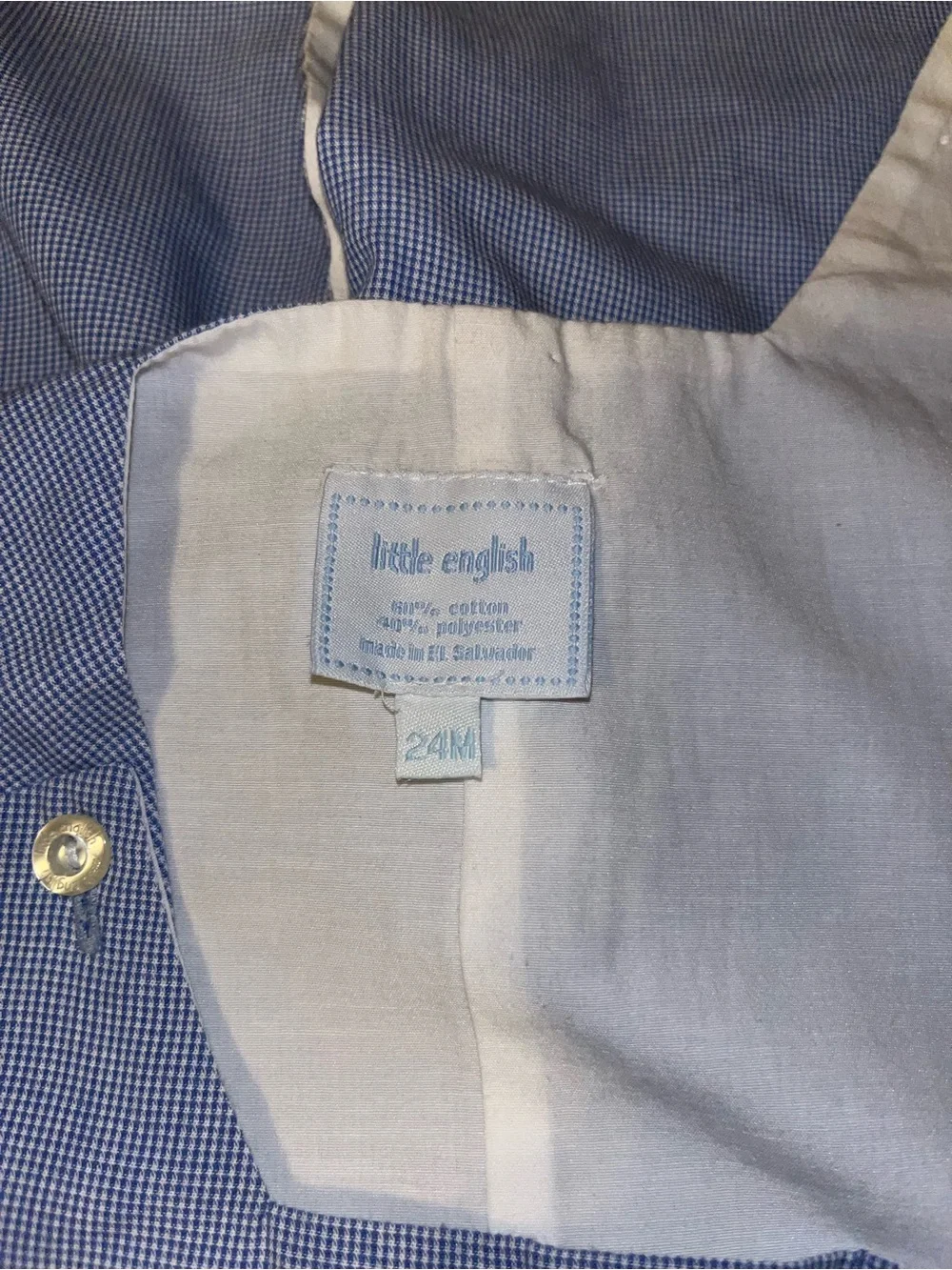 Little English Light Blue Gingham Baby Romper